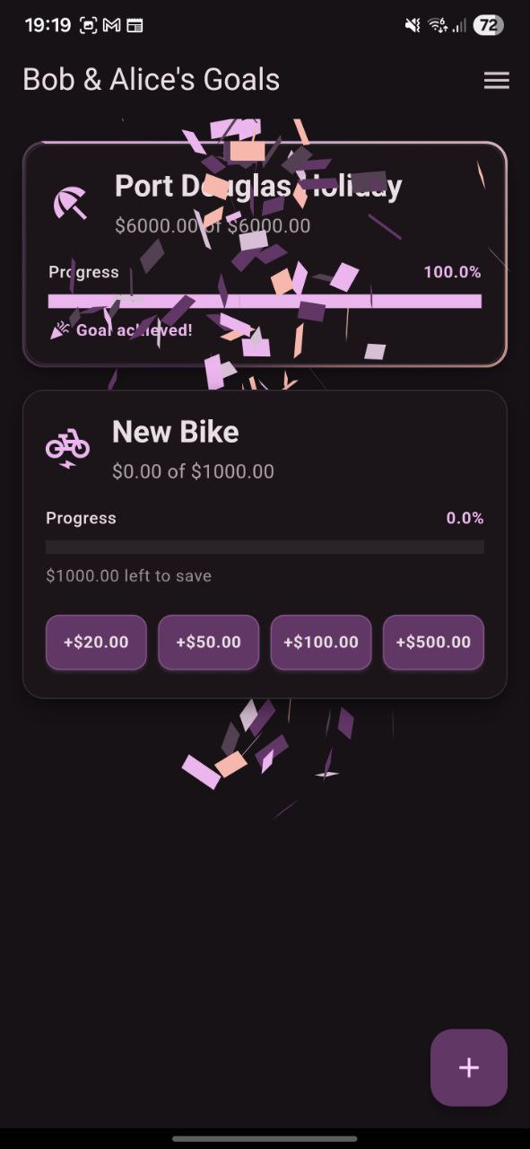 DreamTogether app celebration screen for achieving savings milestones